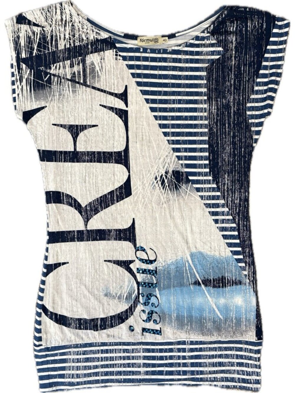 Formula Jovan 40 US 8/10 M Mini Dress Stretch Knit Silver Paint Rhinestone Artsy